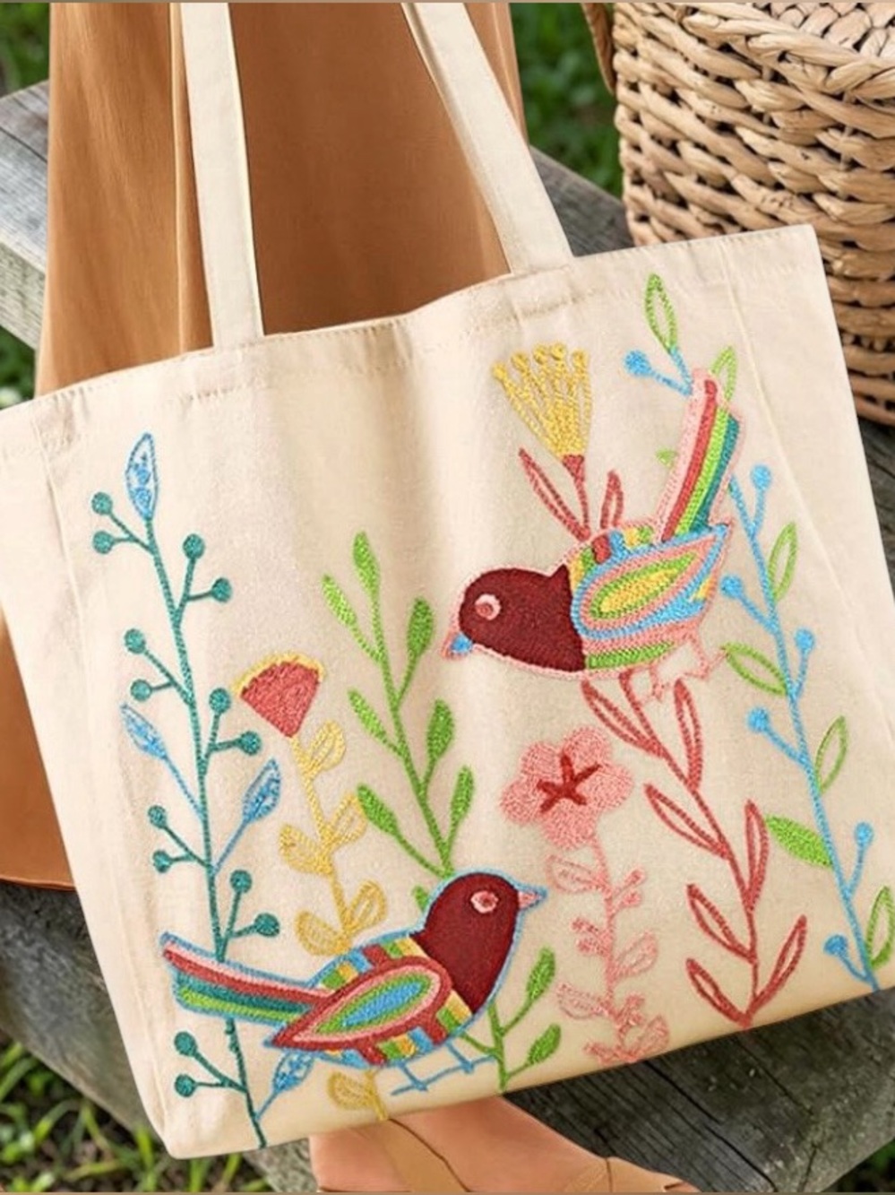 Canvas tote bag with handmade embroidery natural cotton canvas NEW